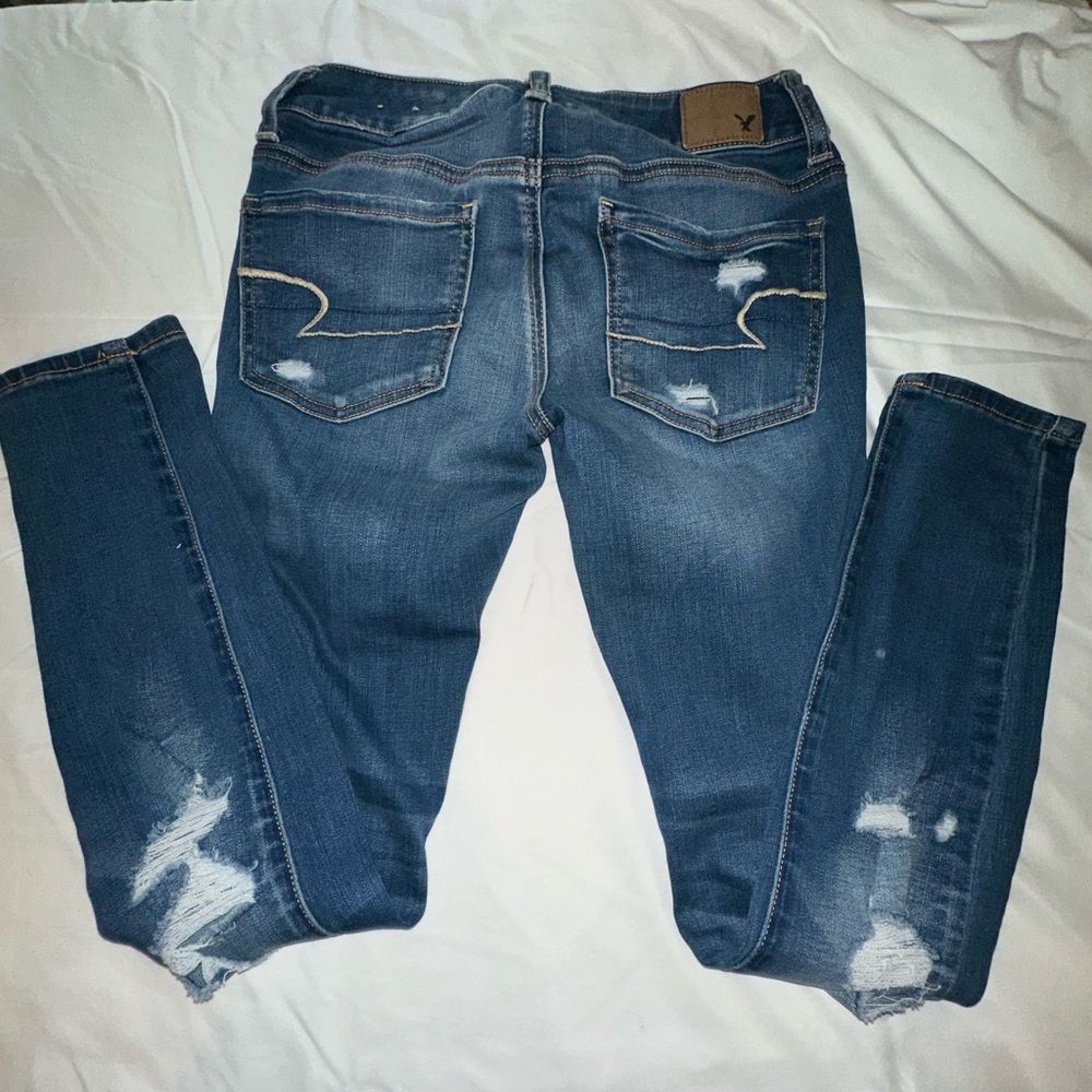 American Eagle Outfitters Dark Blue Distressed Cropped Jeans